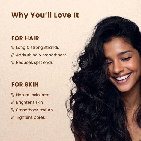 rice water benefits Infographic showing Biotin and Caffeine benefits for hair follicles.